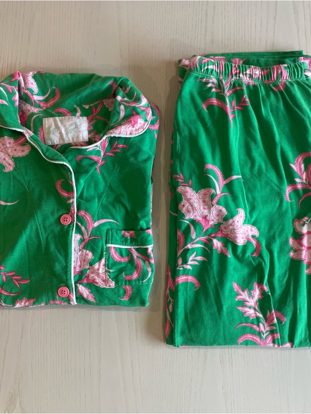 The Cat's Pajamas Pima Knit Capri Set (Green Pink Tropical Floral) - Medium